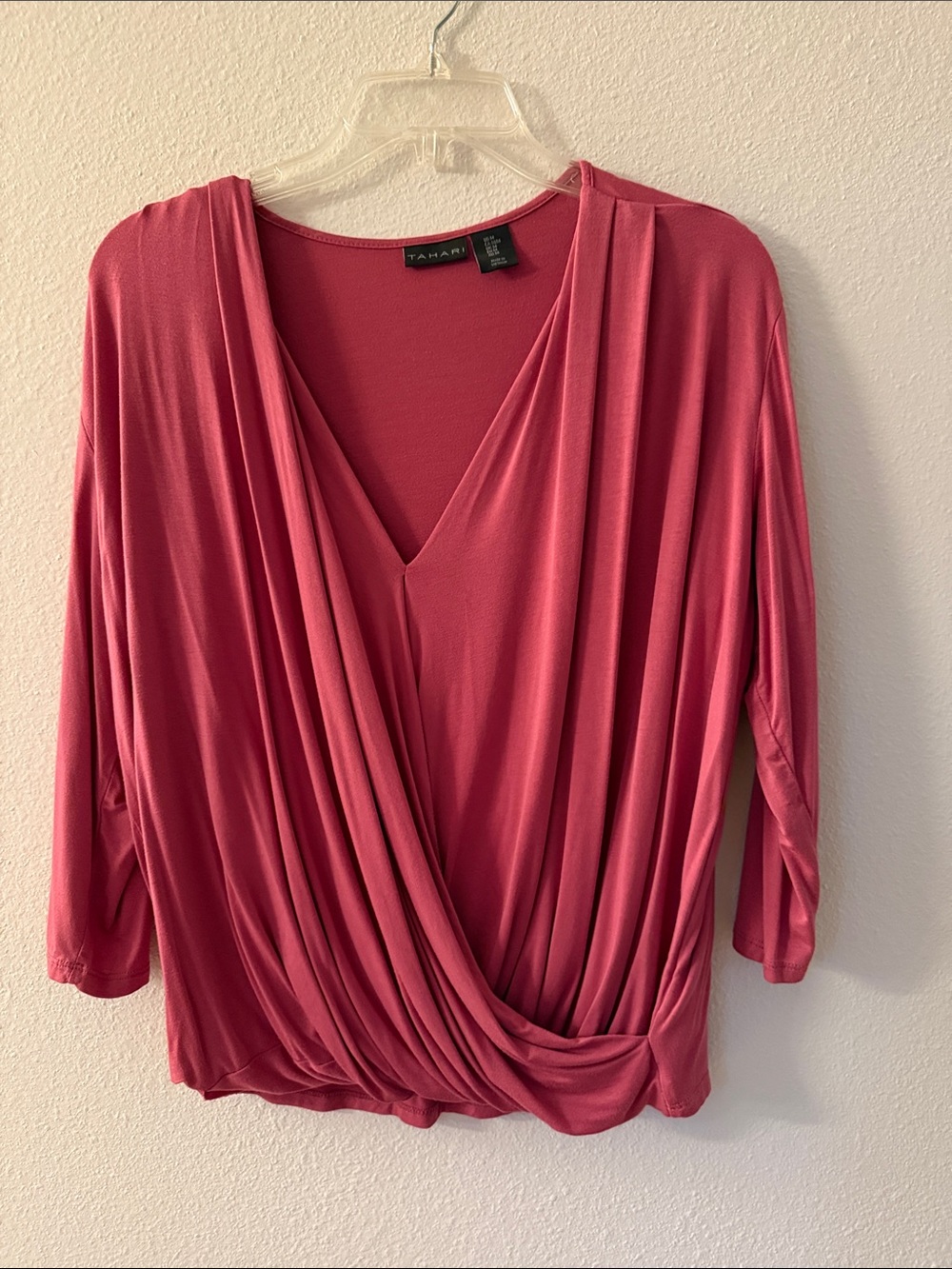 Tahari Draped Crossover Blouse in Rose